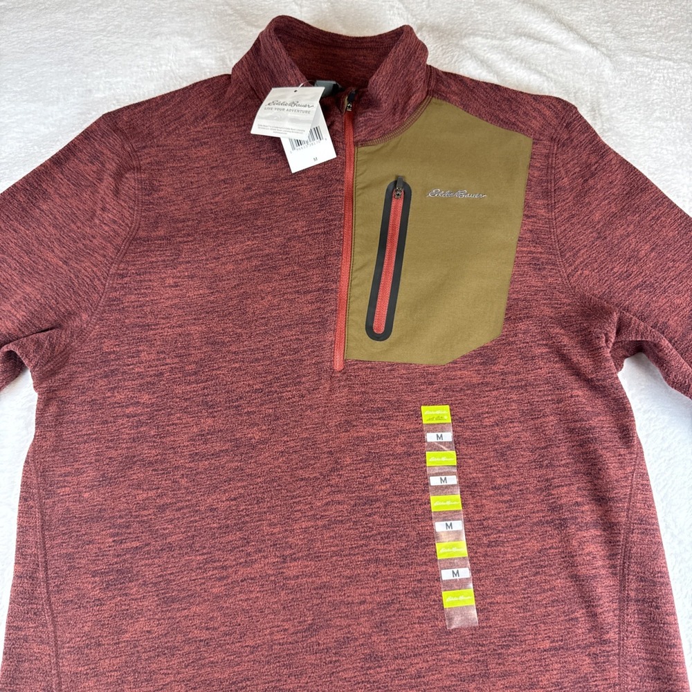 Eddie Bauer Mens 1/4 Zip M Pullover Shirt Long Sleeve Mock Neck Eggplant $60 NEW
